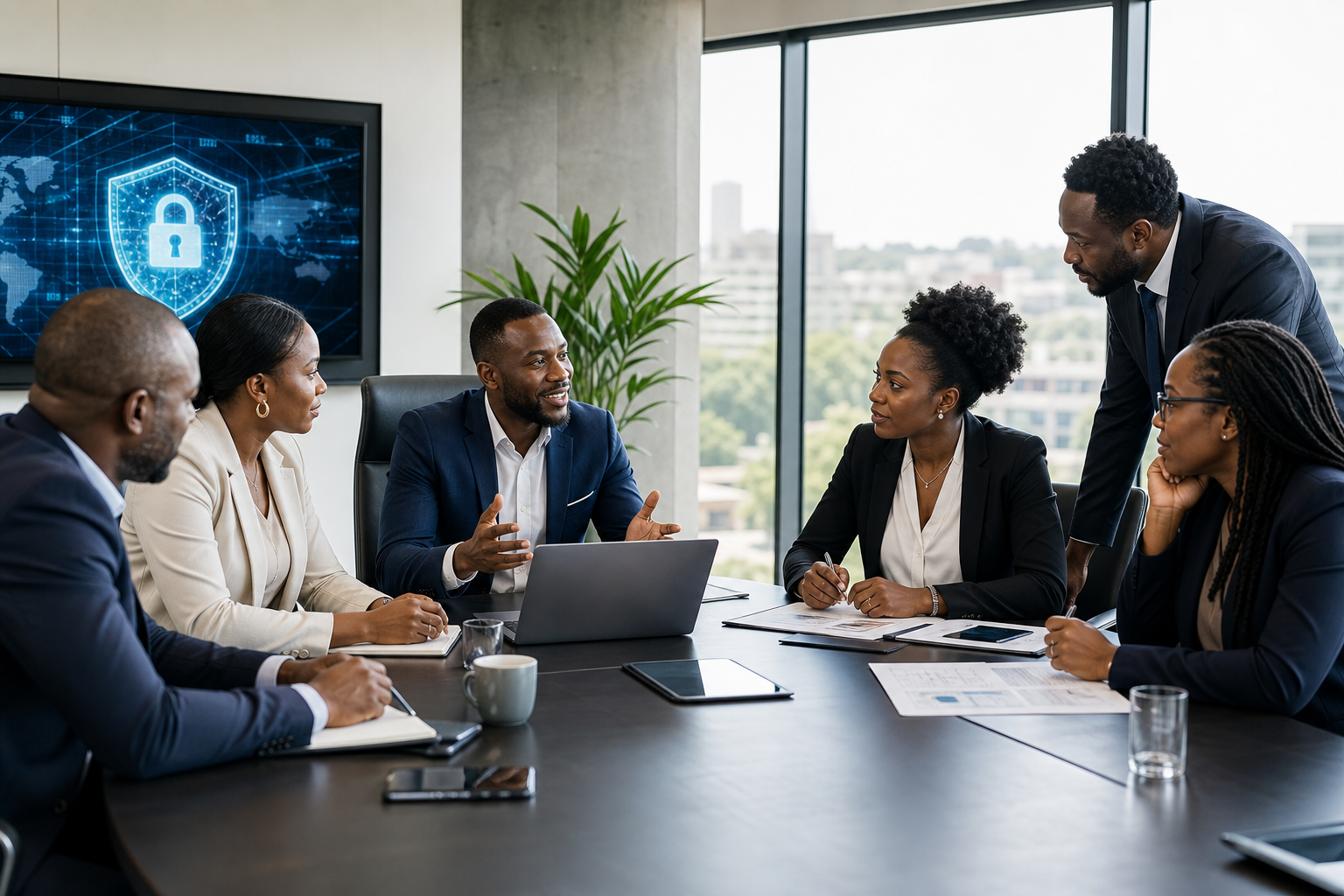 Leadership team discussing cybersecurity strategy