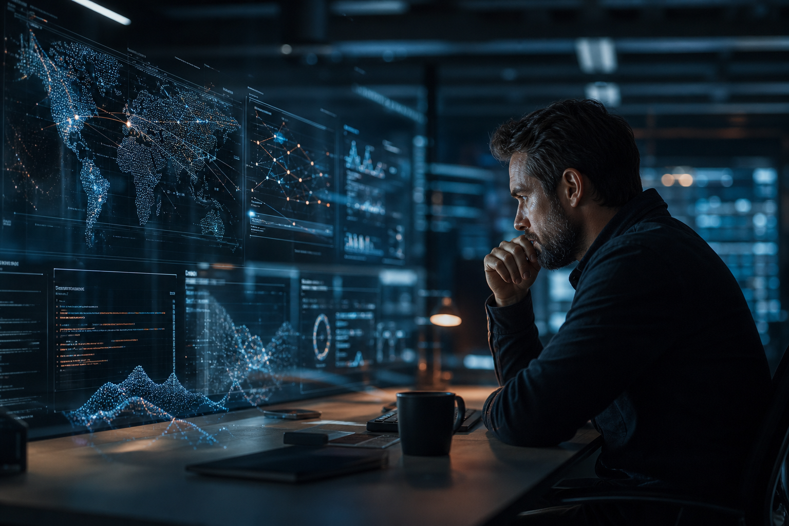 Analyst reviewing cyber threat intelligence